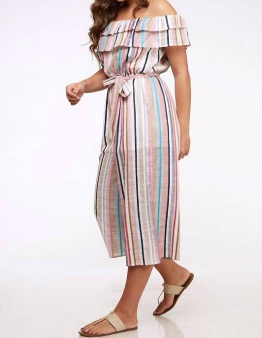 Peach Love - Striped Ruffle Capri Jumpsuit