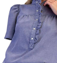 Easel - Snap Front Ruffle Neck Top