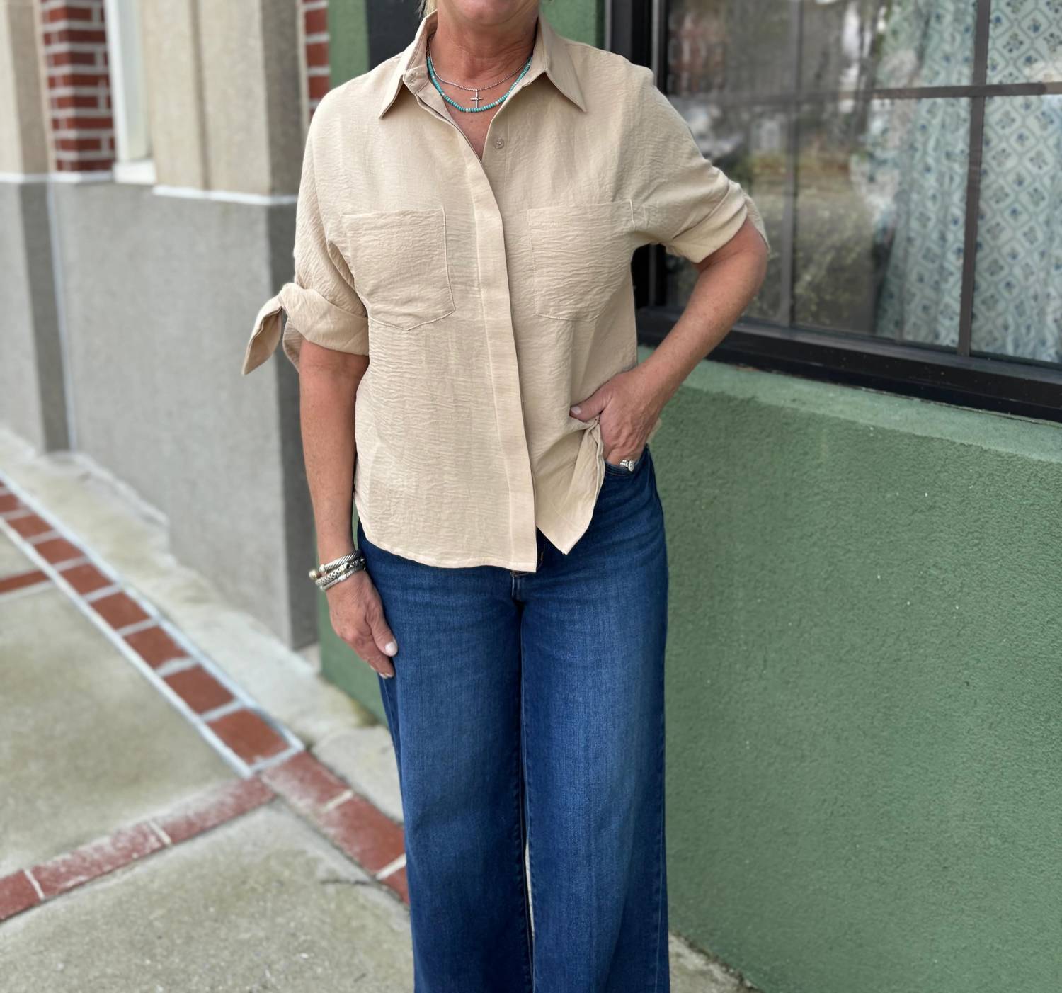 Joy Joy - Tie Sleeve Button Shirt