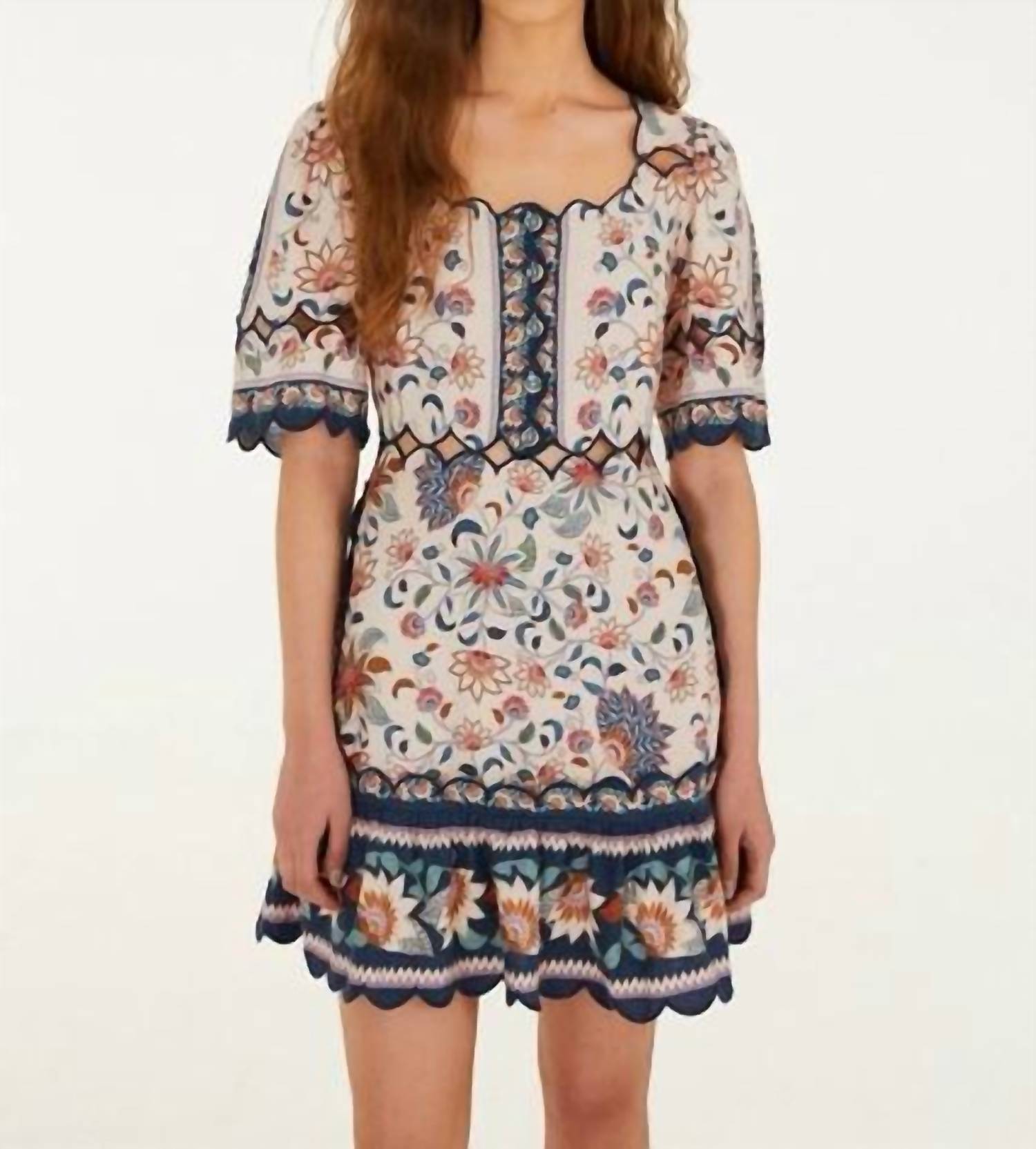 Farm Rio - Delhi Tapestry Scallop Cut-out Mini Dress