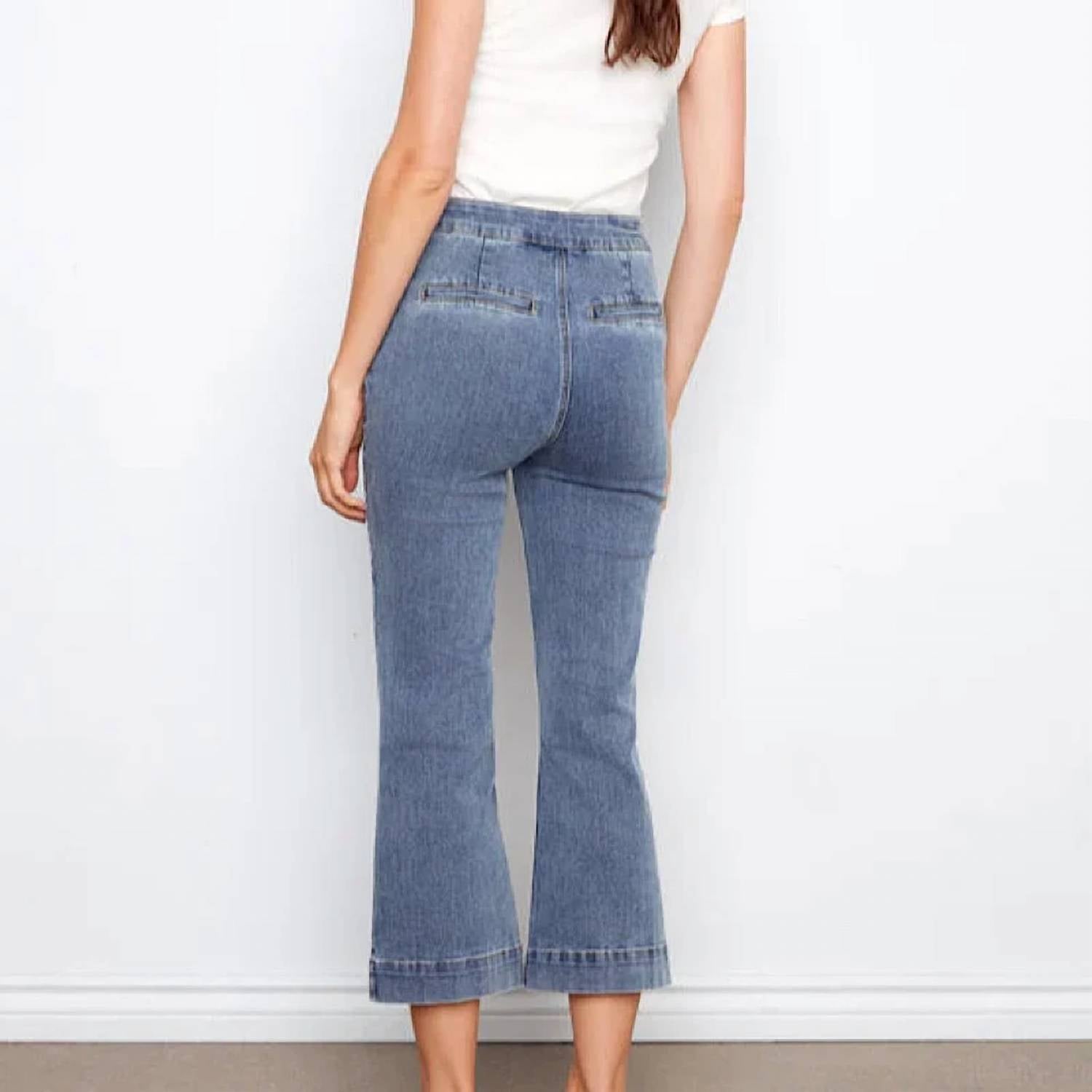 Charlie B - Women's Flare Stretch Denim Patch Pockets Jean