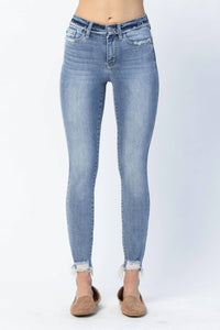 Judy Blue Mid Rise Release Waistband Detail Skinny Jeans in blue - women's pants