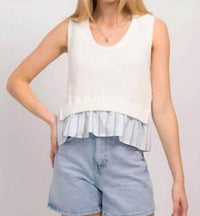 Central Park West Ruffle Hem Knit Tank in white - women's tank top