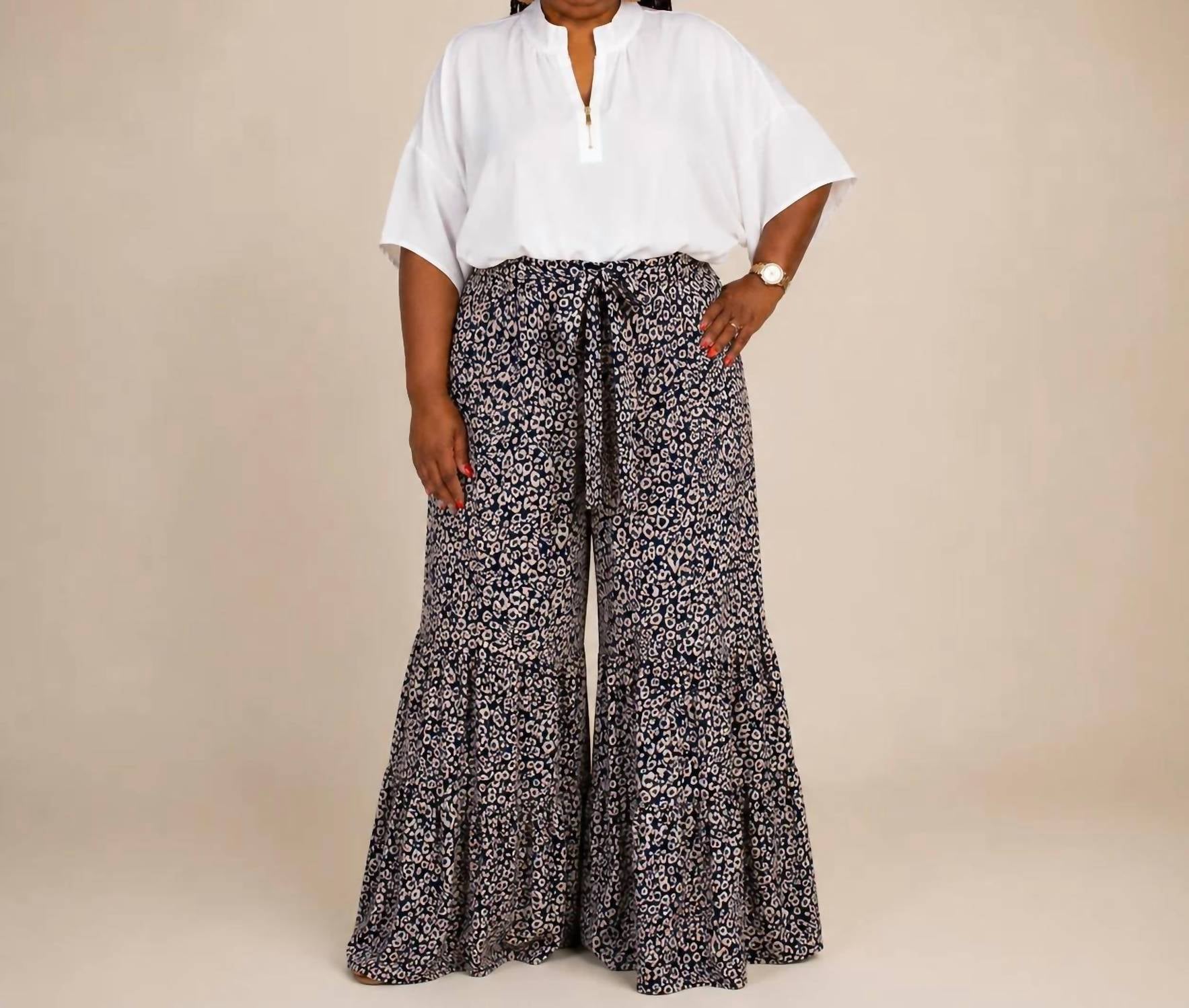 Blue Velvet - Cheetah Print Wide Leg Pant - Plus