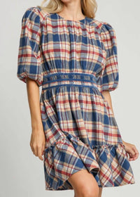 Umgee - Round Neck Plaid Dress