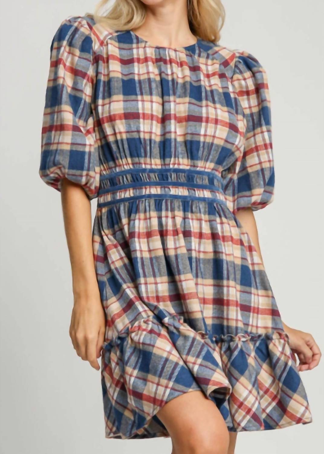 Umgee - Round Neck Plaid Dress