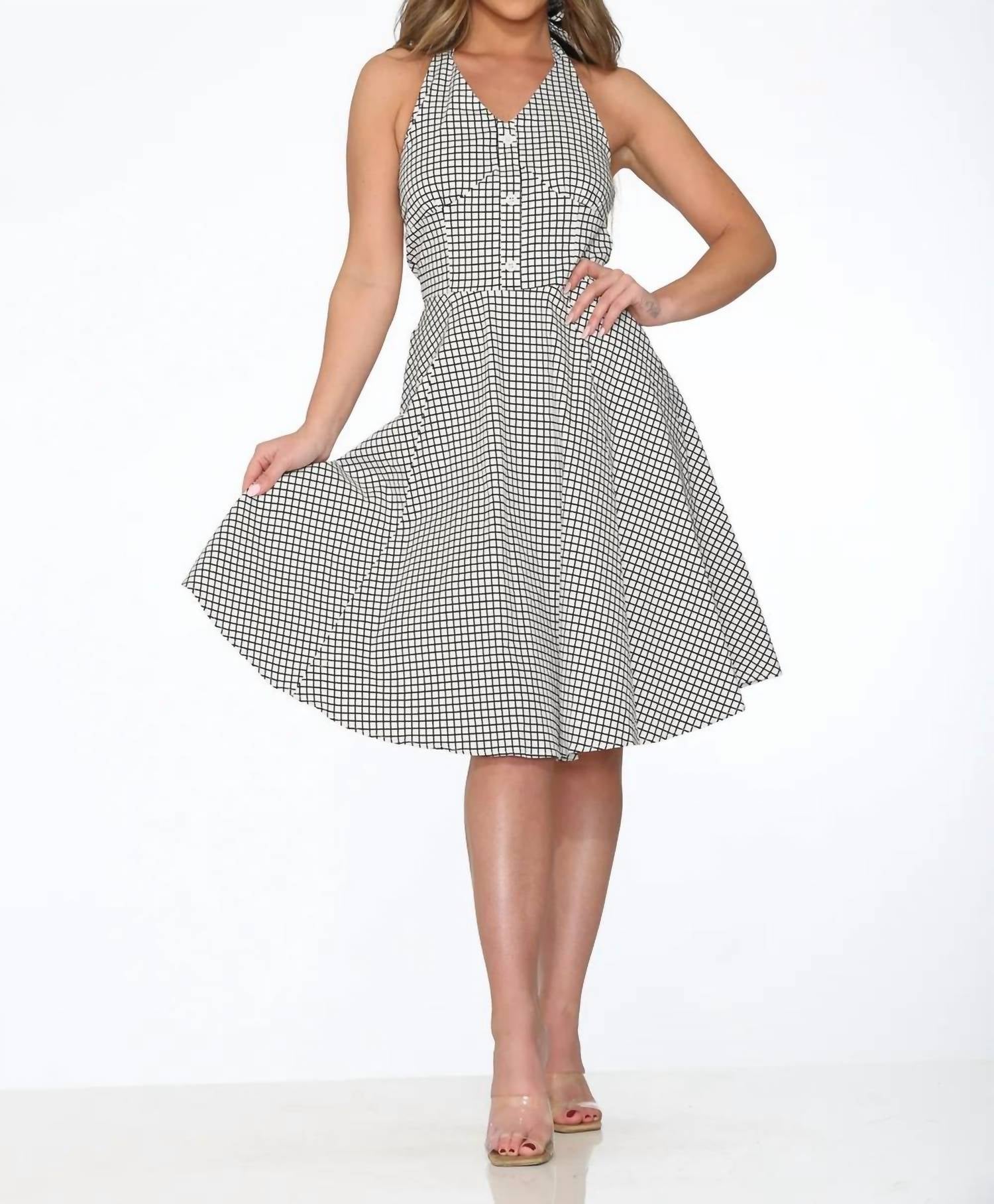 Orchid Bloom - Checkmate Halter Swing Dress
