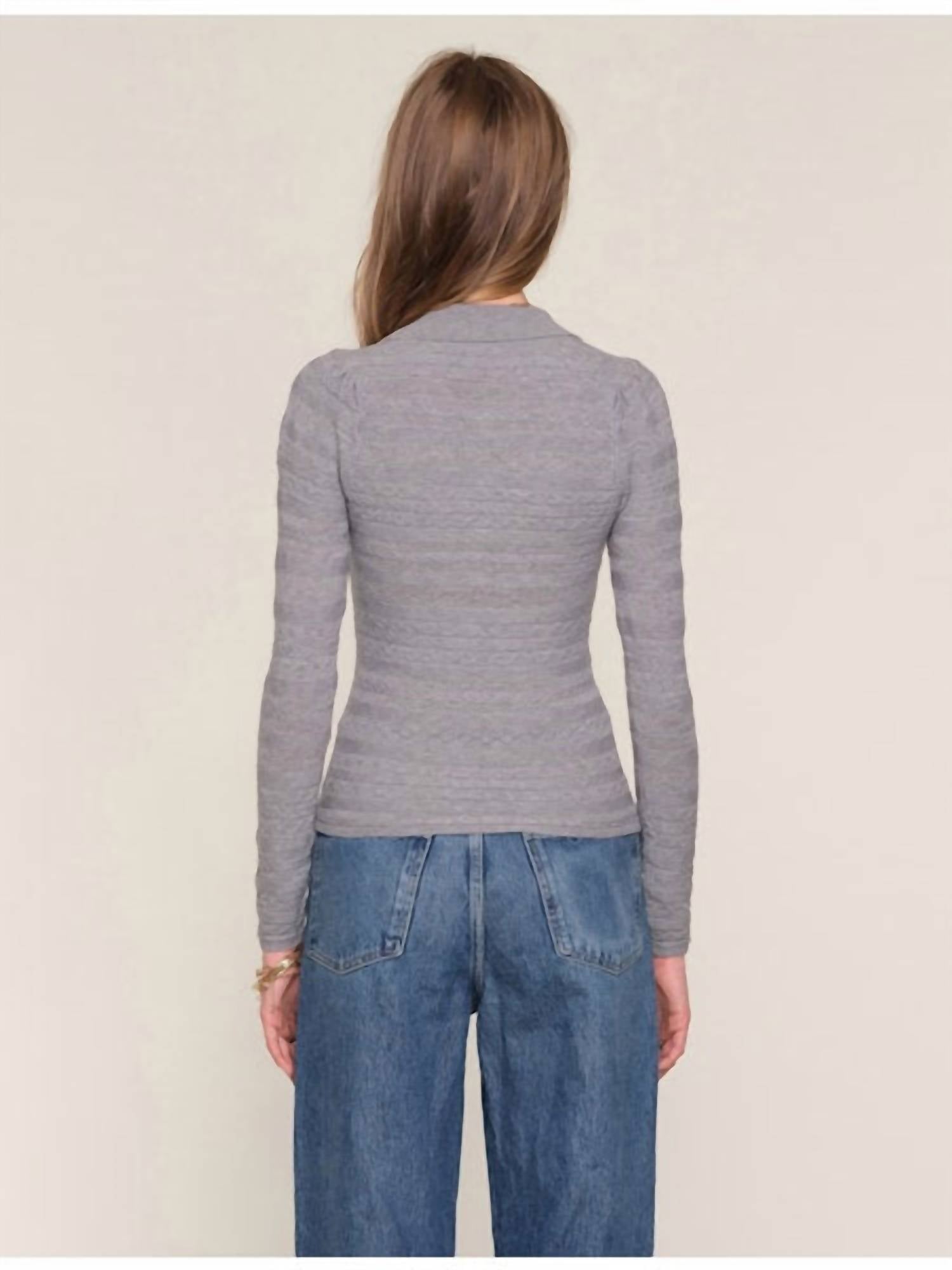 heartloom Romero Polo Top in heather - women's long sleeve top - detail view