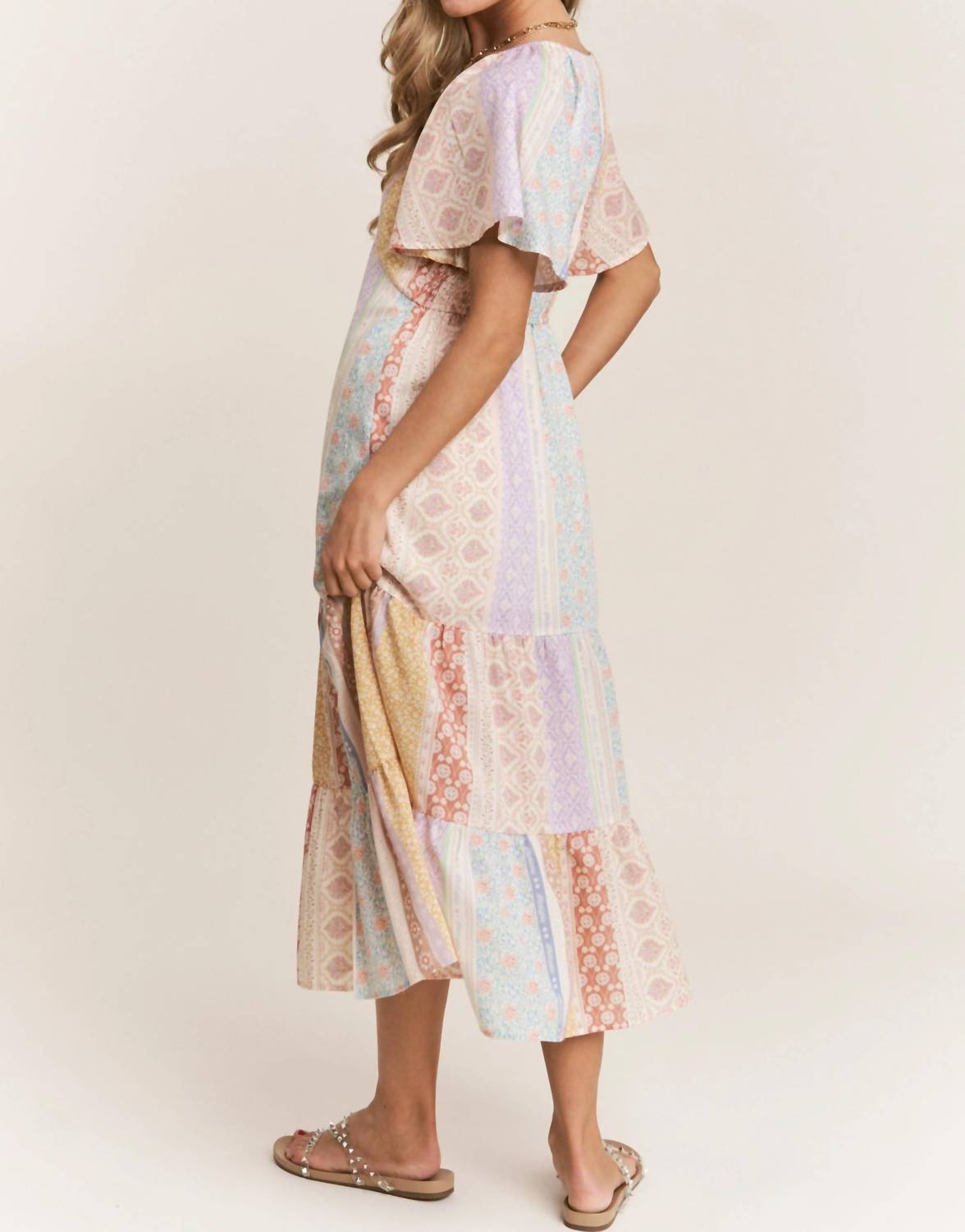 J.Nna - Patch-work V-neck Midi Dress