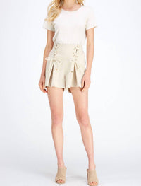 entro Lace Up Pleated Shorts in sand - women's shorts