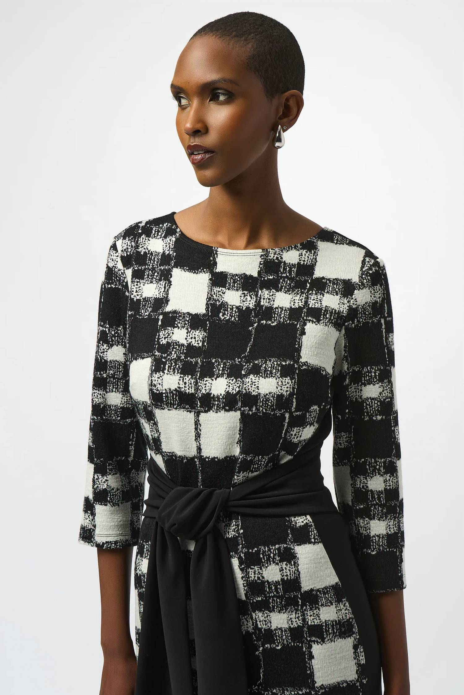 Joseph Ribkoff - Jacquard Sweater Plaid Print Sheath Dress