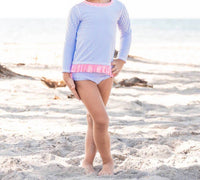 Rufflebutts - Seersucker Long Sleeve Rash Guard 2-piece Swimsuit