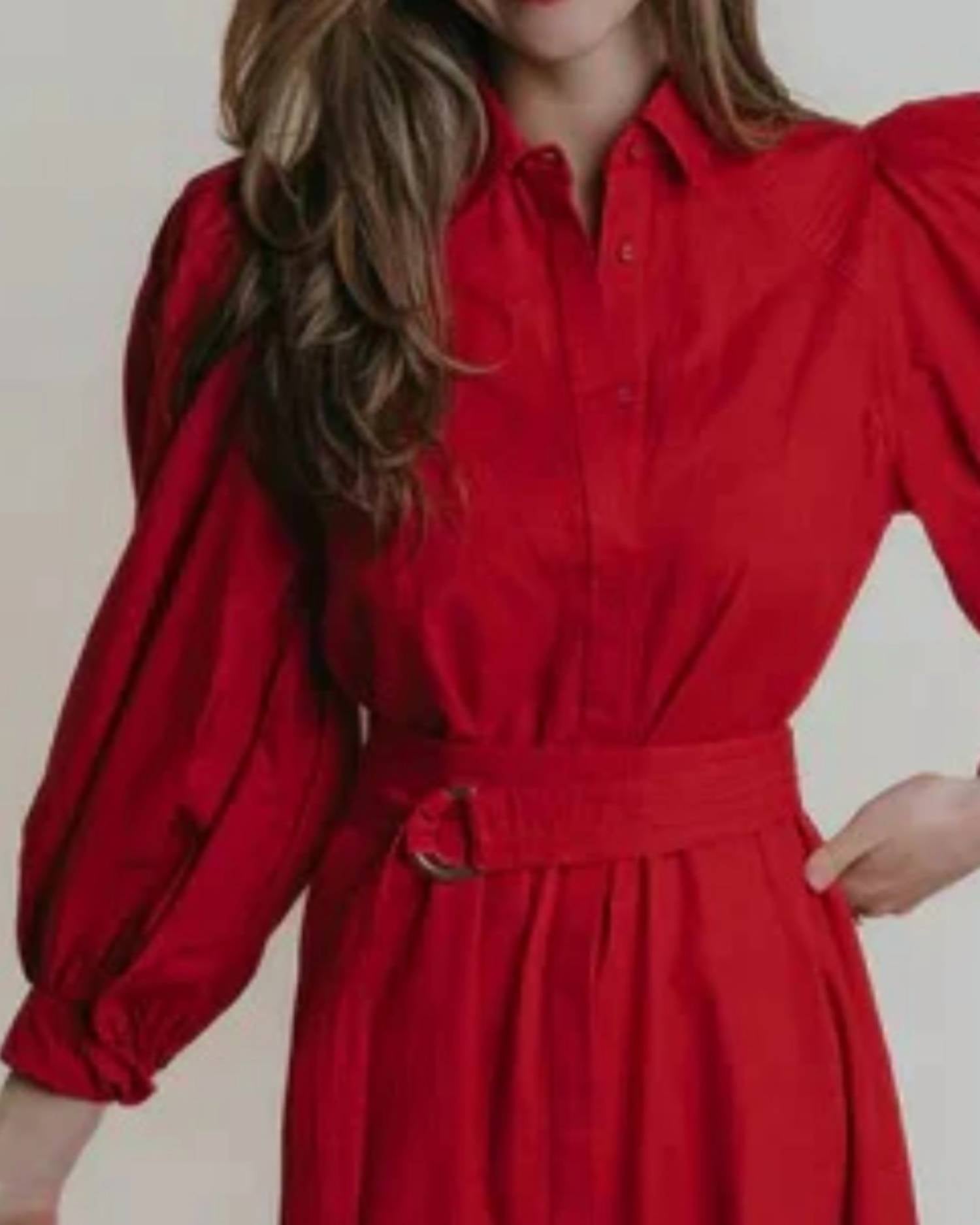 LAROQUE Quinn Puff Sleeve Dress in red - women's dress - detail view