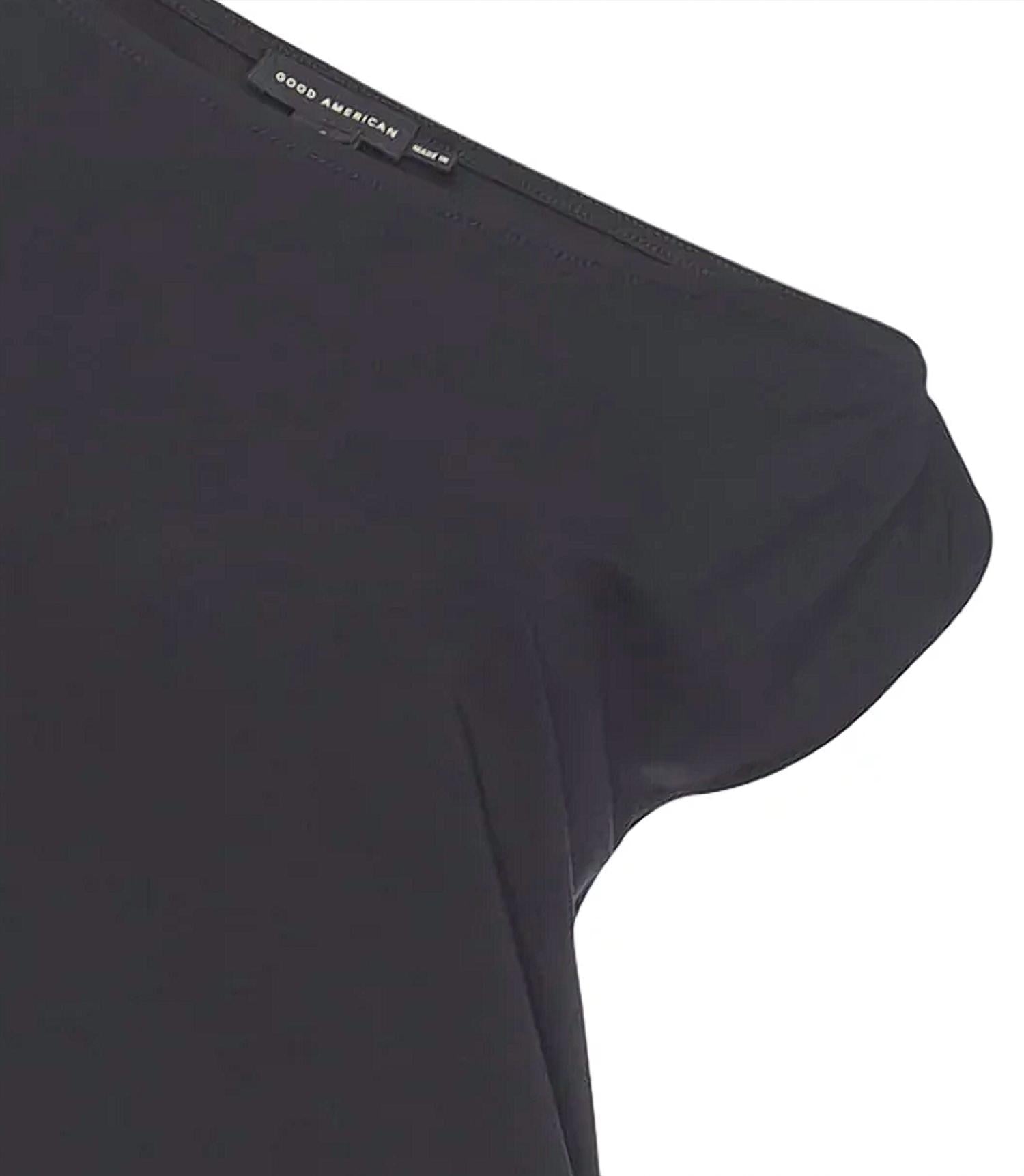 GOOD AMERICAN Women's Stretch Jersey Asymmetric Top in black - women's t-shirt - detail view