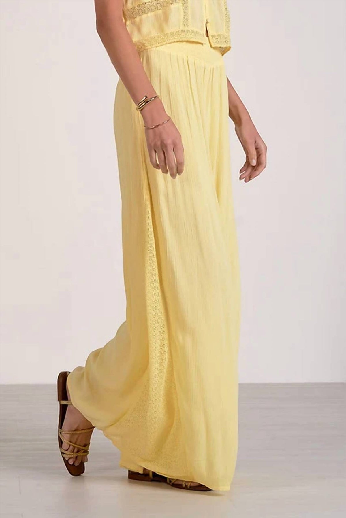 Elan - Sleeveless Top And Embroidered Wide Leg Pant Set