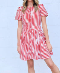 Sail To Sable - Striped Button Front Cinched Dress