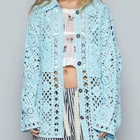 Pol - Crochet Button Up Cardigan With Chest Patch Pockets