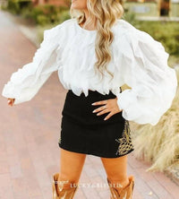 Lucky & Blessed - Denim Boot-Stitch Studded Skirt