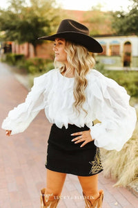 Lucky & Blessed - Denim Boot-Stitch Studded Skirt