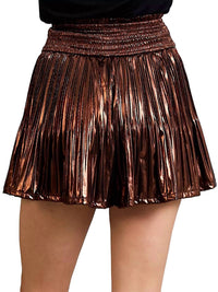 Glam - Smocked Elastic Waist Pleated Shorts