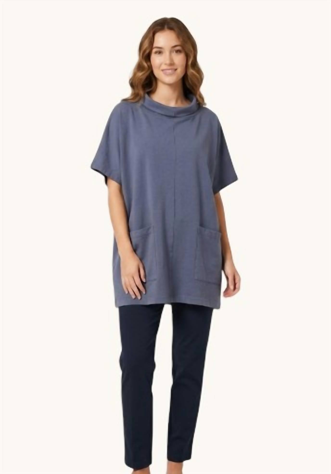 Pacific Cotton - Relaxed Fit Mock Neck Tunic Top