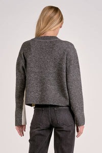 ELAN Crewneck Colorblock Sweater in grey white - women's sweater - detail view