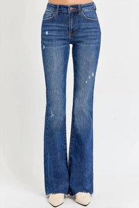 Risen - Distressed Mid Rise Flare Jeans