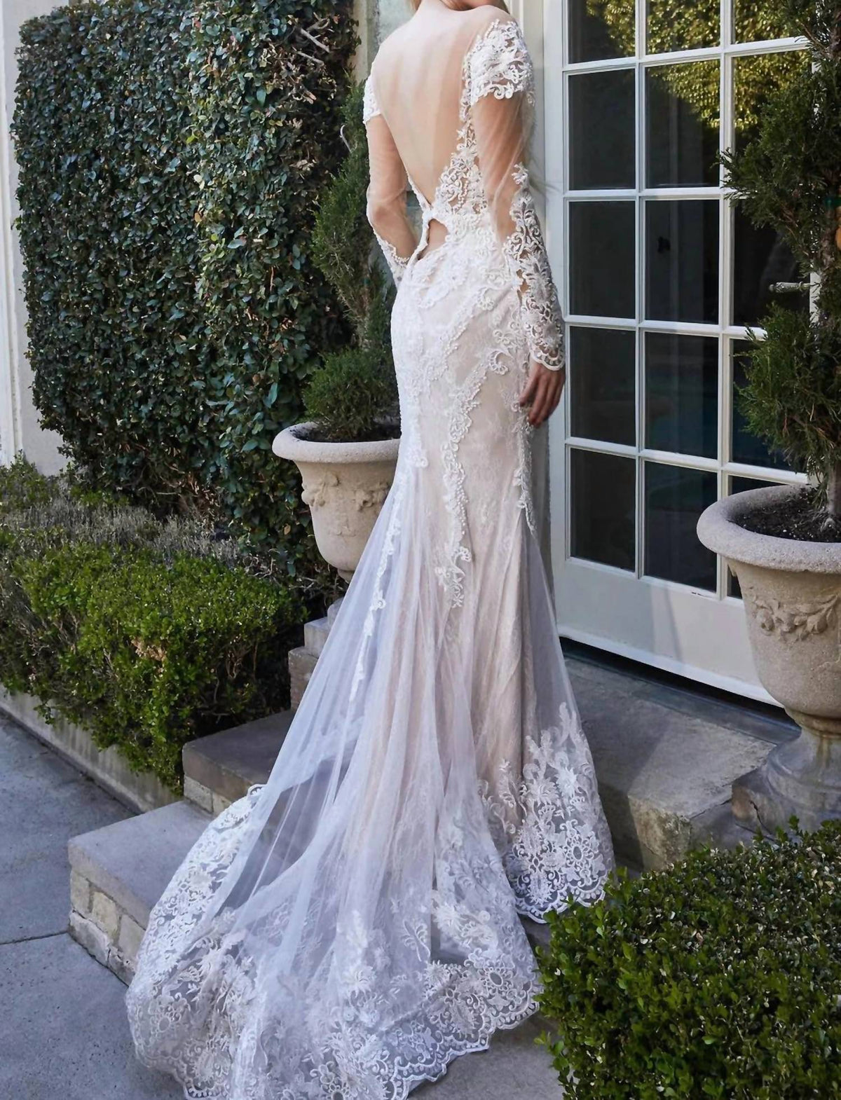 Andrea & Leo Couture - Alyce Bohemian Nude Illusion Lace Long Sleeve Wedding Dress