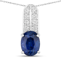 Diana M Jewels Women's Oval Natural Sapphire Pendant Necklace (2.74 Ct) - Signature in 18k white gold - women's jewelry