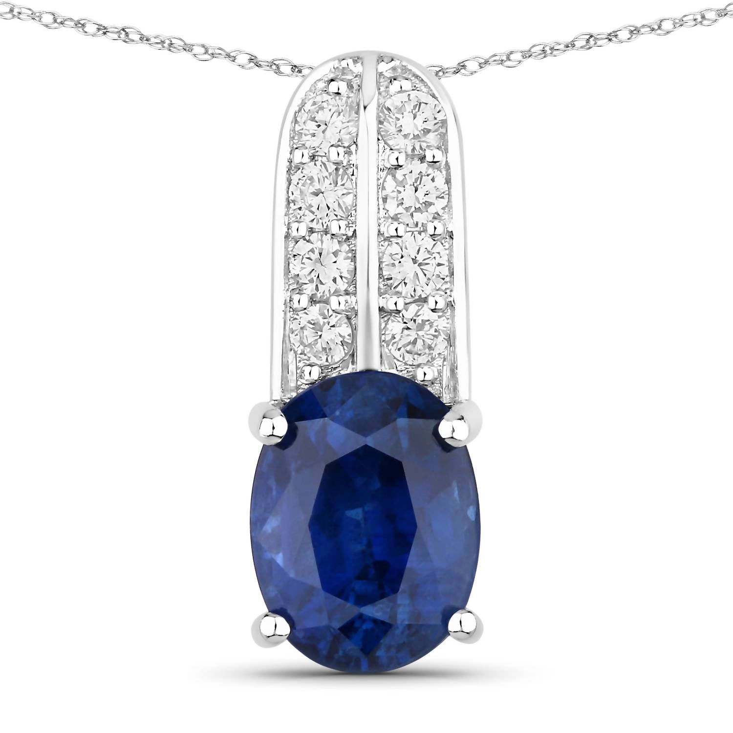 Diana M Jewels Women's Oval Natural Sapphire Pendant Necklace (2.74 Ct) - Signature in 18k white gold - women's jewelry