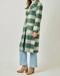 mystree Plaid Long Coat in ivory green - women's jacket - alternate view
