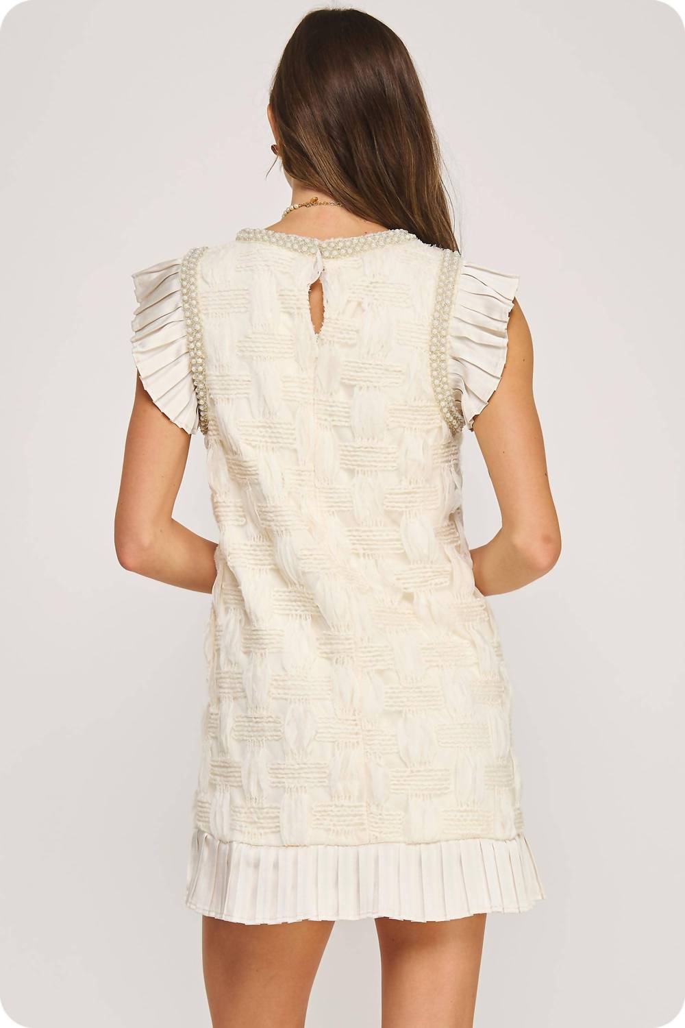 Strut & Bolt - Pearl Trim Detail Textured Mini Dress