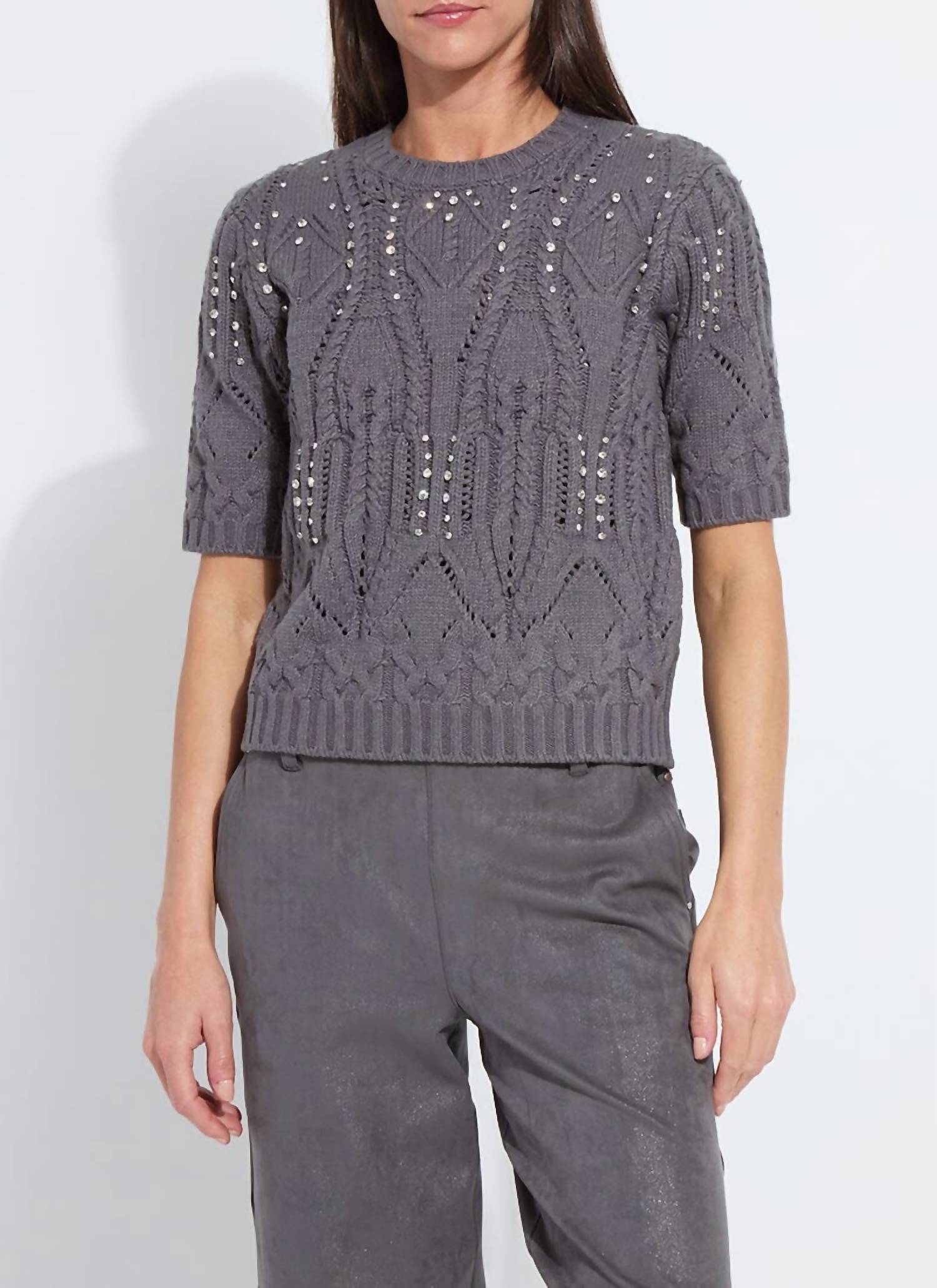 Lysse - Hadley Cozy Short Sleeve Embellished Cable sweater