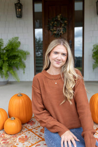 Double Zero Perfect Pumpkin Patch Long Sleeve Sweater in brown - women's sweater