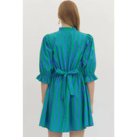 Style USA Striped Puff Sleeve Mini Dress in green - women's dress - detail view