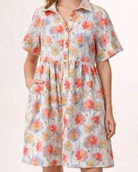 Umgee - Floral Button Front Babydoll Dress