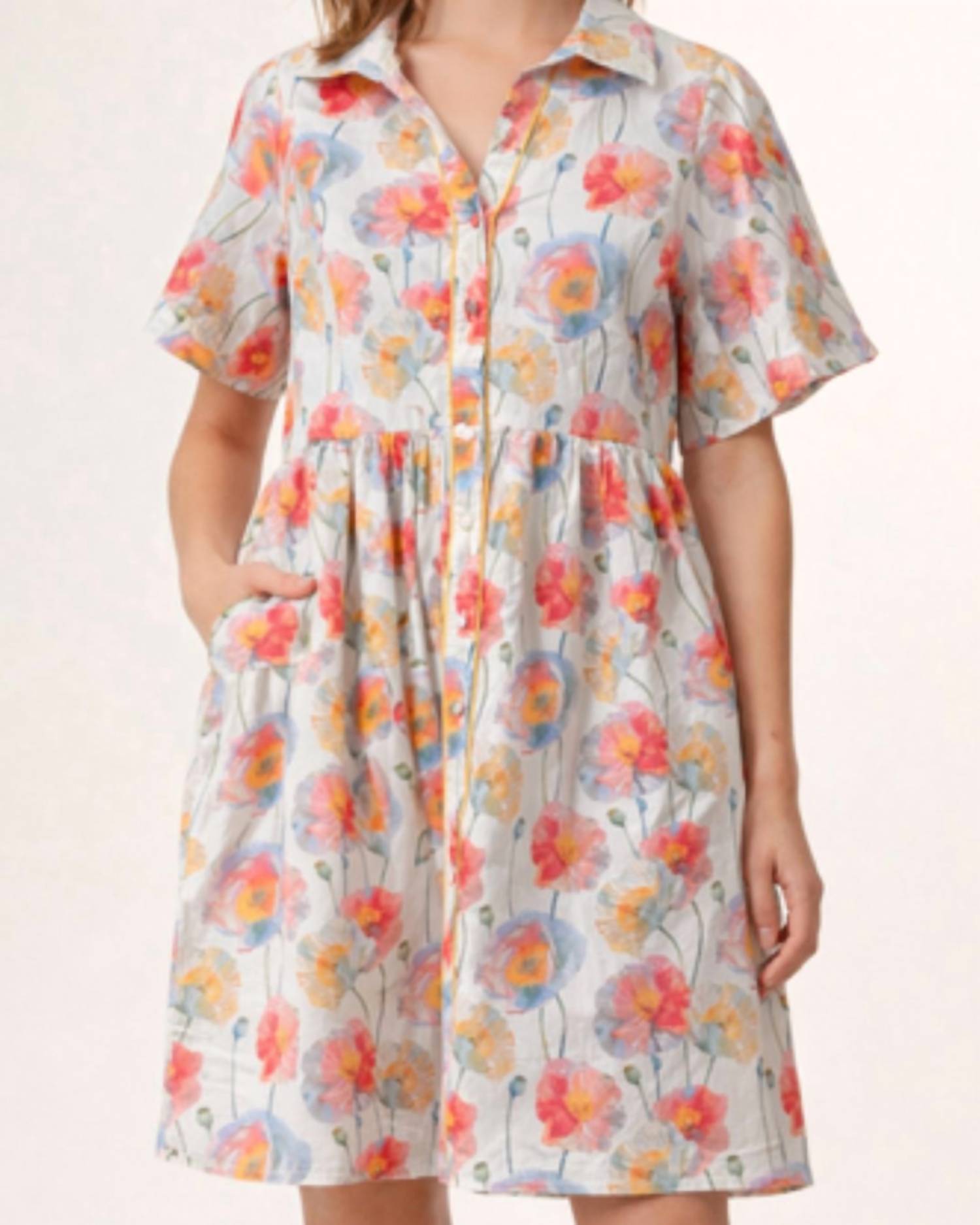 Umgee - Floral Button Front Babydoll Dress