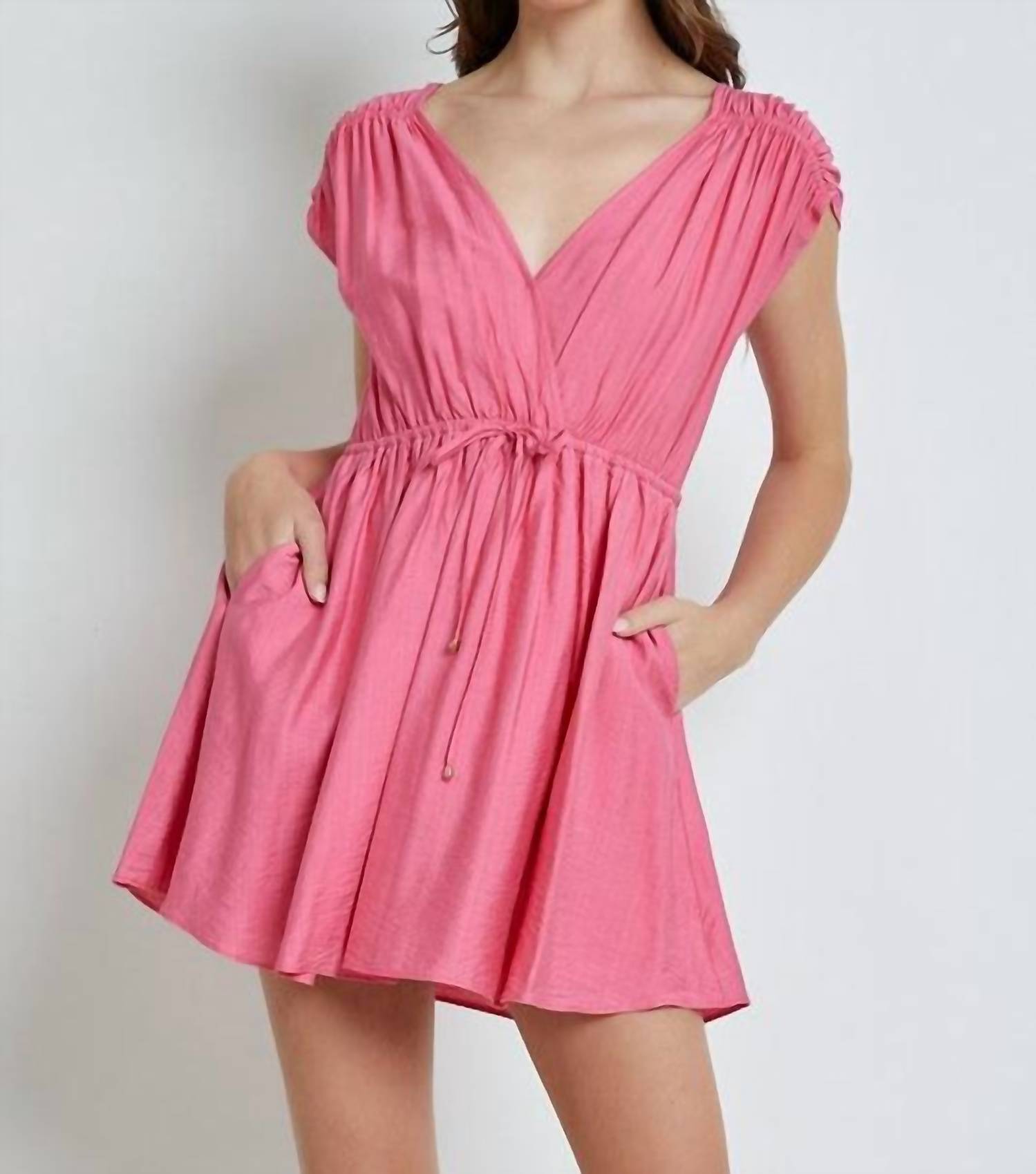 Mustard Seed - Metal Beaded Drawstring Wrap Dress