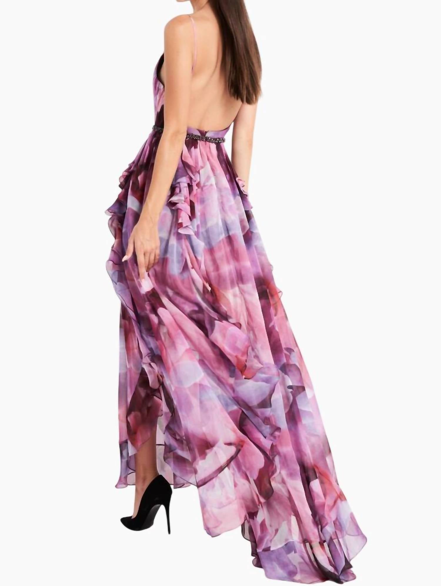 JOVANI Sleeveless Gown in print - women's dress - detail view