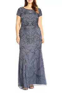 Adrianna Papell - Round Neck Sheath Maxi Gown Dress - Plus