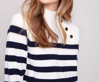 Charlie B - Striped Mock Neck Sweater With Button Details