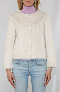 Metric Knits - Cable Pattern Faux Fur Jacket