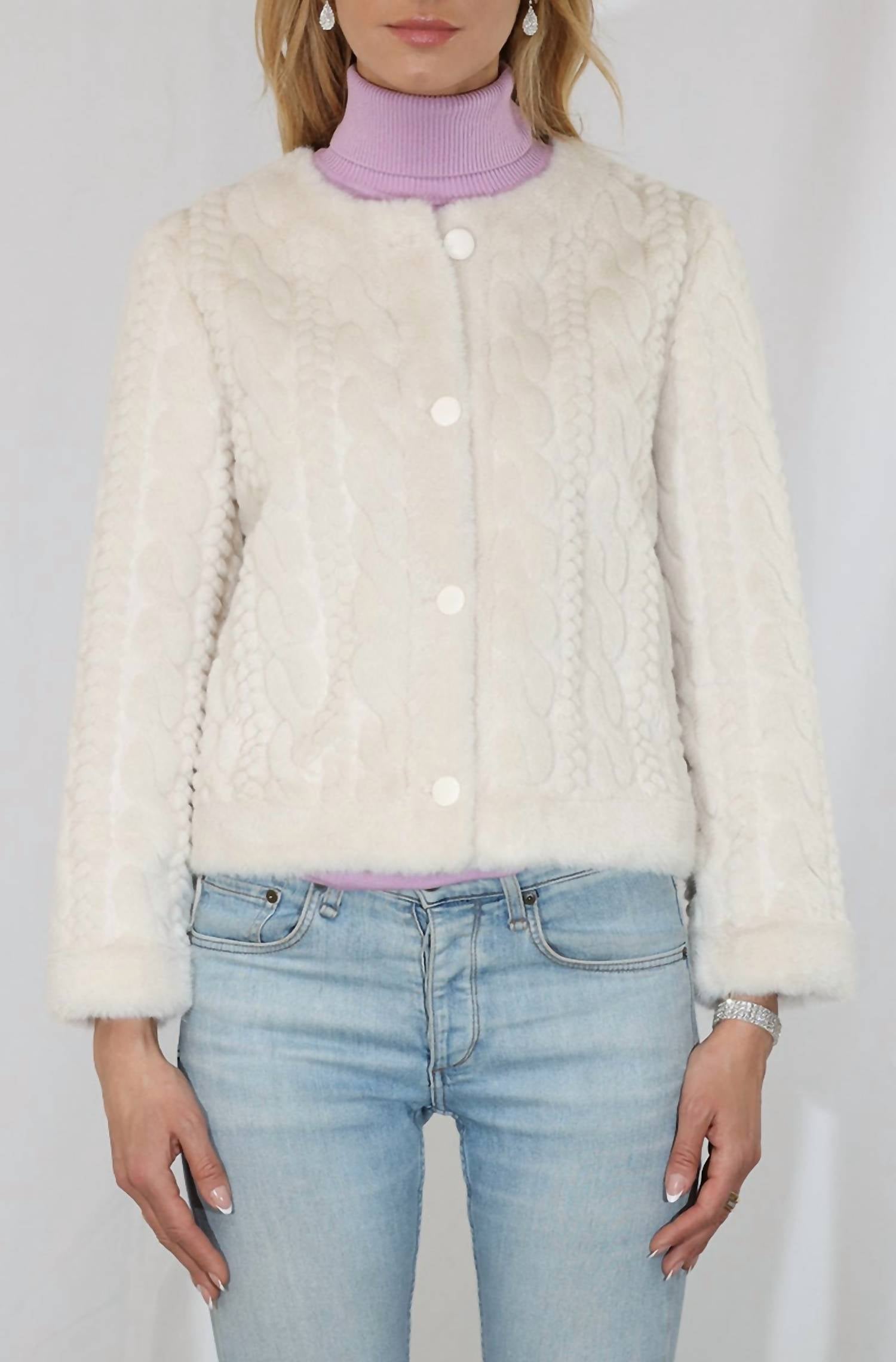Metric Knits - Cable Pattern Faux Fur Jacket