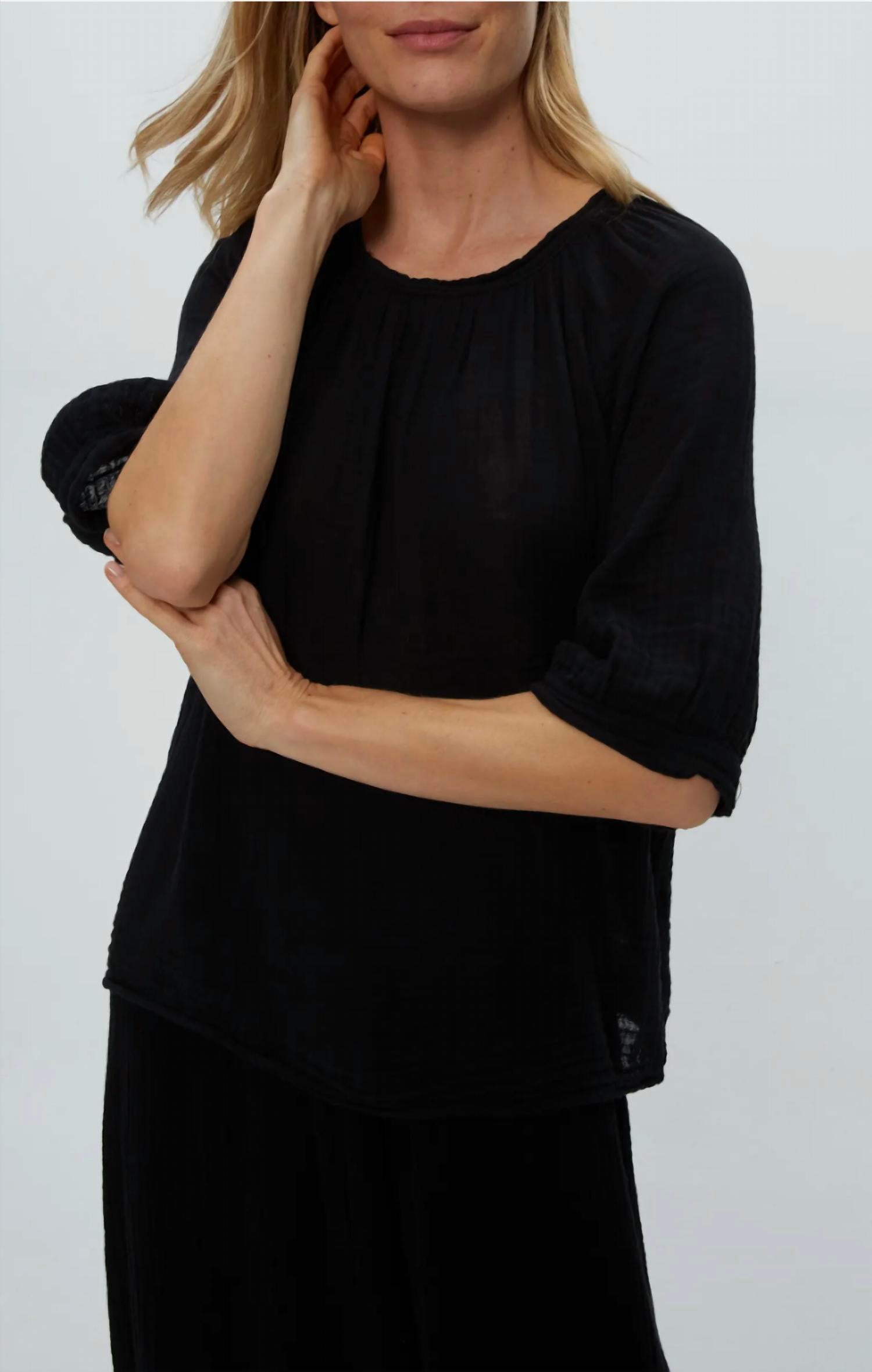 Michael Stars Jeanie Puff Sleeve Top in black - women's blouse