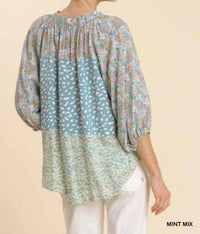 Umgee - Mixed Colorblock Print Top