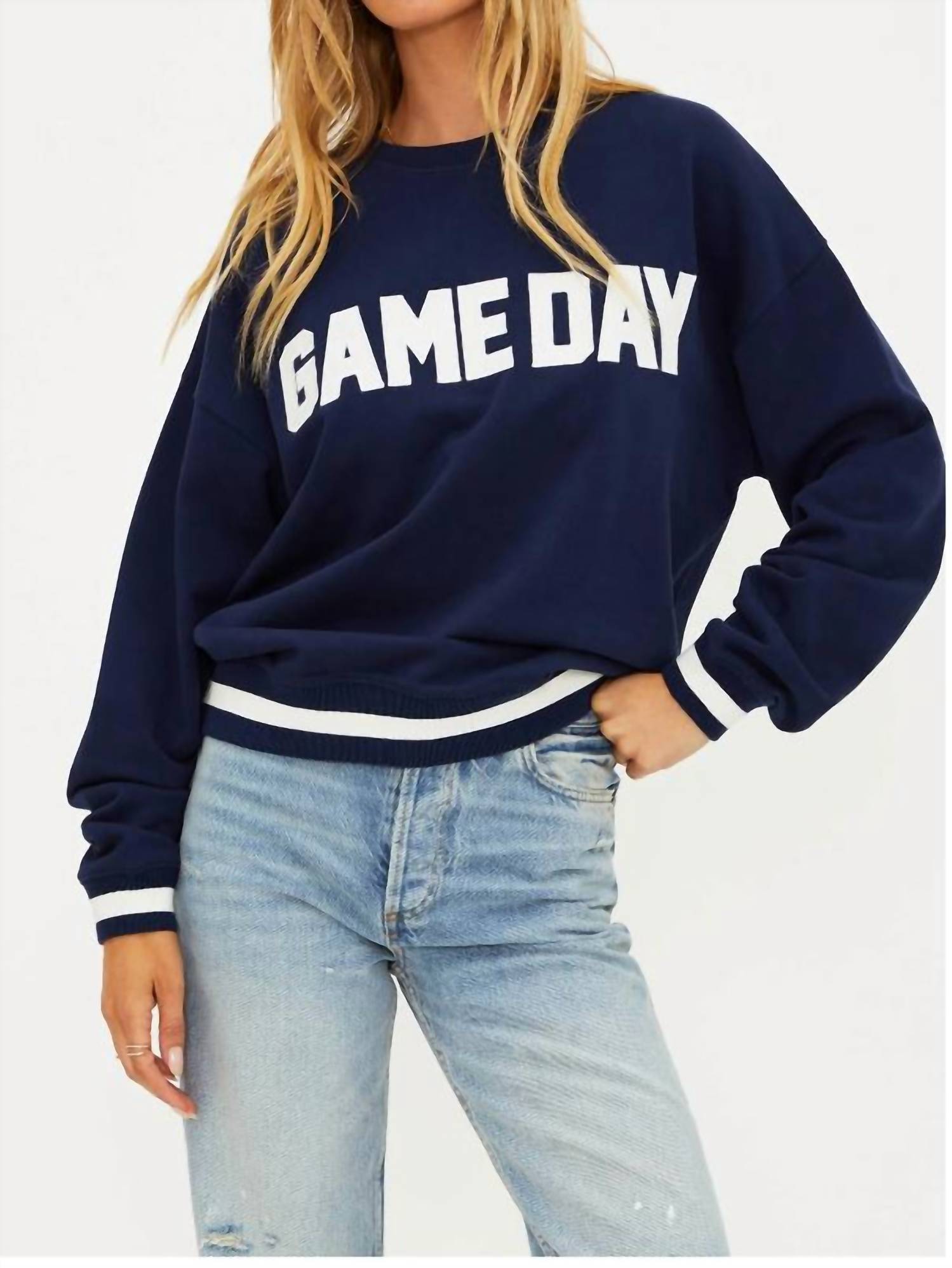 Beach Riot Devyn Game Day Long Sleeve Sweatshirt in navy - women's top