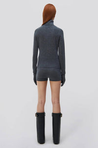JONATHAN SIMKHAI Dita Cashmere Gloved Turtleneck Sweater in charcoal melange - women's sweater - alternate view