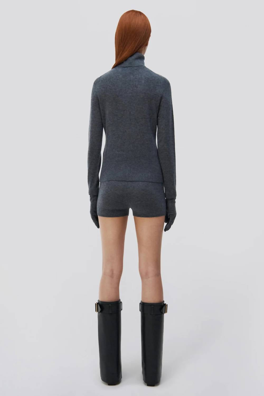 JONATHAN SIMKHAI Dita Cashmere Gloved Turtleneck Sweater in charcoal melange - women's sweater - alternate view