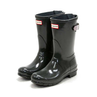 HUNTER Women's Original Short Back Adjustable Gloss Rain Boots in green - women's shoe