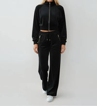 Malibu Road Luxe Velour Tracksuit Set in black - women's sleepwear - detail view